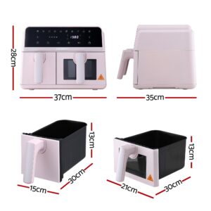 Devanti Air Fryer 9L Dual Zone Fryers 2600W Pink - Image 3
