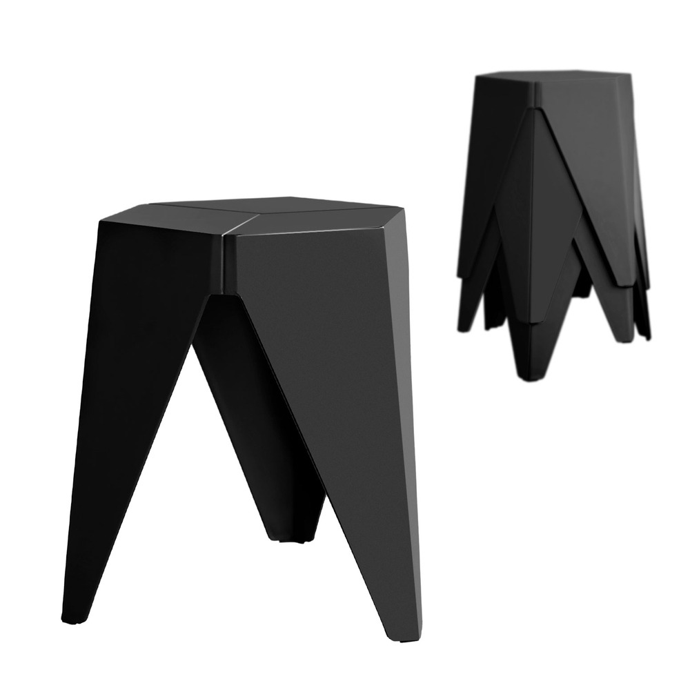 Artiss Stackable Plastic Puzzle Stools Black – Auz Sales Online Single Black Polypropylene Puzzle Stool Showing Geometric Interlocking Shape