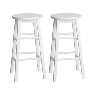 Artiss white round wooden bar stools set of 2 at a kitchen island counter.