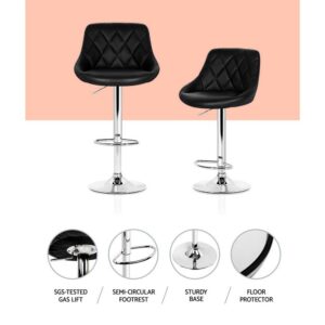 Artiss 2X Bar Stools Leather Padded Gas Lift Stool Black - Image 4