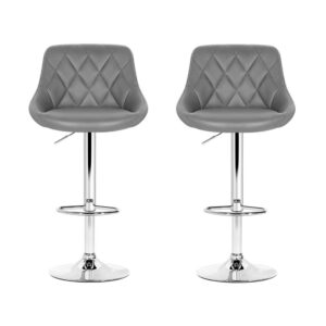 Artiss 2X Bar Stools Leather Padded Gas Lift Grey - Image 3