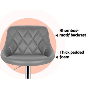 Artiss 2X Bar Stools Leather Padded Gas Lift Grey - Image 5
