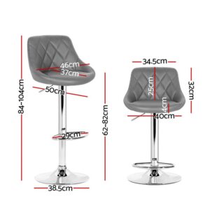 Artiss 4X Bar Stools Leather Padded Gas Lift Grey - Image 2