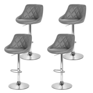 Artiss 4X Bar Stools Leather Padded Gas Lift Grey - Image 3