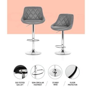 Artiss 4X Bar Stools Leather Padded Gas Lift Grey - Image 4