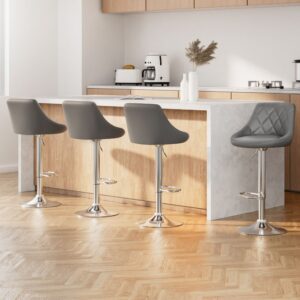 Artiss 4X Bar Stools Leather Padded Gas Lift Grey - Image 7