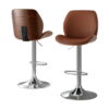 Artiss Bar Stools Set Of 2 Bentwood Adjustable Kitchen Counter Chairs In Brown Leather Styled Against A Modern White Kitchen Island.