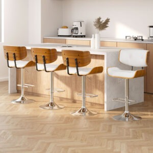 Artiss white gas lift bar stools set of 4 at a modern kitchen bench