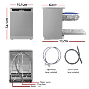 Devanti 60Cm 14 Place Settings Freestanding Dishwasher Silver - Image 2