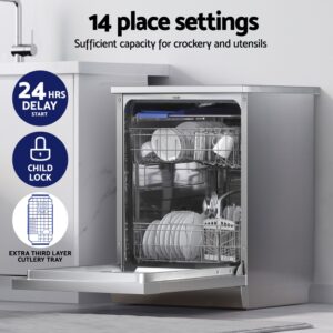 Devanti 60Cm 14 Place Settings Freestanding Dishwasher Silver - Image 4