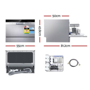 Devanti 6 Place Settings Benchtop Dishwasher Sliver - Image 2