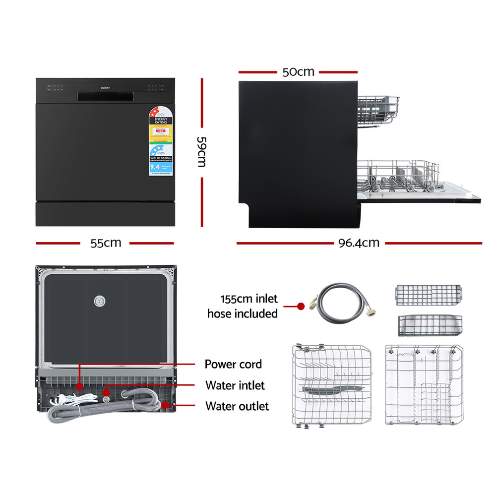 Devanti 8 Place Settings Benchtop Dishwasher Black – Auz Sales Online Devanti 8 Place Settings Benchtop Dishwasher Black - Image 2