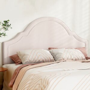 Artiss Velvet King Bed Headboard IRIS Beige behind a styled King bed