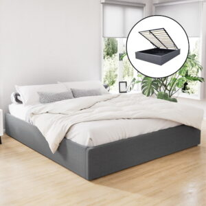 Artiss Toki gas lift bed frame base King size in grey fabric