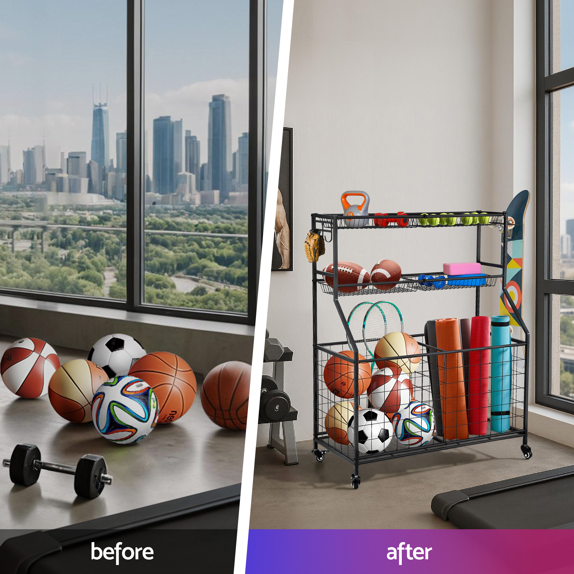 Everfit Sports Equipment Organizer With Wheels – Auz Sales Online Sports Equipment Organizer