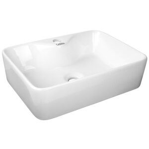 Cefito ceramic bathroom basin in high-gloss white installed cleanly on a modern timber vanity bench.