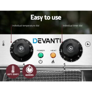 Devanti 20L Electric Commercial Deep Fryer Double Baskets 4400W - Image 4