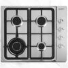 Devanti Gas Cooktop 60Cm Stainless Steel Stove Silver Installed Flush In A Modern Stone Kitchen Benchtop.