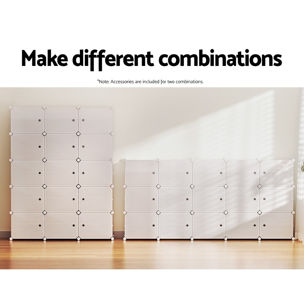 Artiss 15-Piece Stackable Shoe Rack Diy Storage Cube Set – Auz Sales Online Artiss 15 Cube Modular Cabinet Arranged In A Wide Low Configuration Along A Hallway Wall.