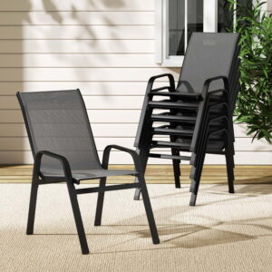 Gardeon 6Pc Stackable Outdoor Dining Chairs - Grey – Auz Sales Online Stackable Outdoor Chairs