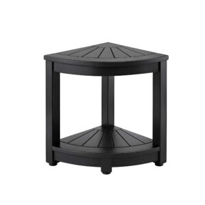 Gardeon Outdoor Coffee Side Table in black set up as a patio drink stand next to a lounge chair