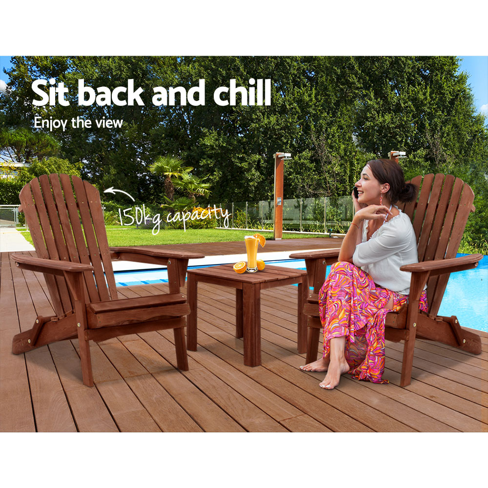Gardeon 3Pc Adirondack Outdoor Table &Amp; Chairs Set Brown – Auz Sales Online Adirondack Chairs Set