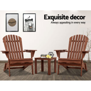 Gardeon 3Pc Adirondack Outdoor Table &Amp; Chairs Set Brown – Auz Sales Online Adirondack Chairs Set