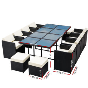 Gardeon 13 Piece Outdoor Wicker Dining Set - Black - Image 2