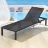 Gardeon sun lounge outdoor lounger aluminium folding beach chair wheels black by a pool