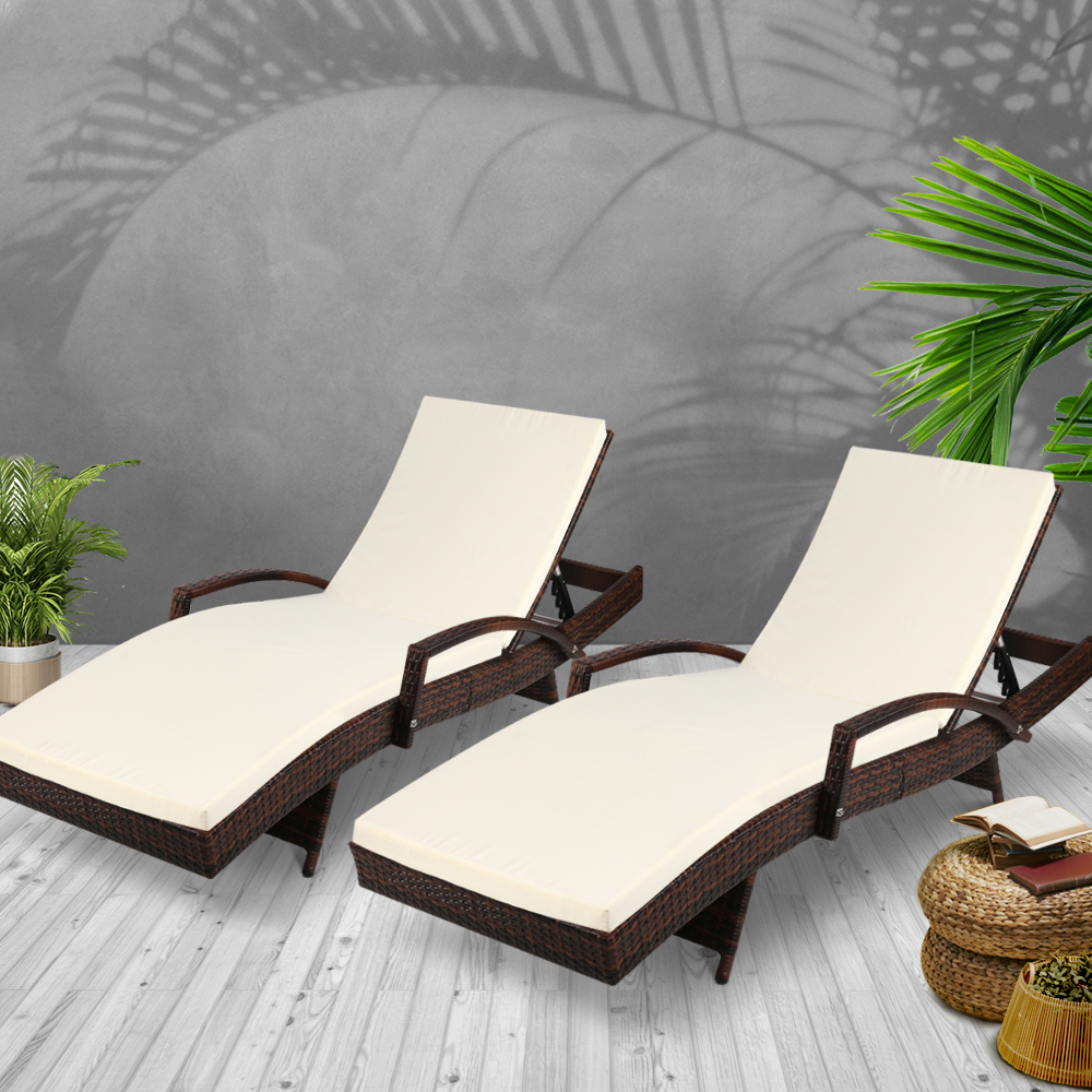 Gardeon 2Pc Sun Lounge Wicker Lounger Brown – Auz Sales Online Sun Lounge Wicker