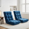 Artiss Floor Lounge Sofa Bed 2 Piece Set In Navy Flannel Fabric