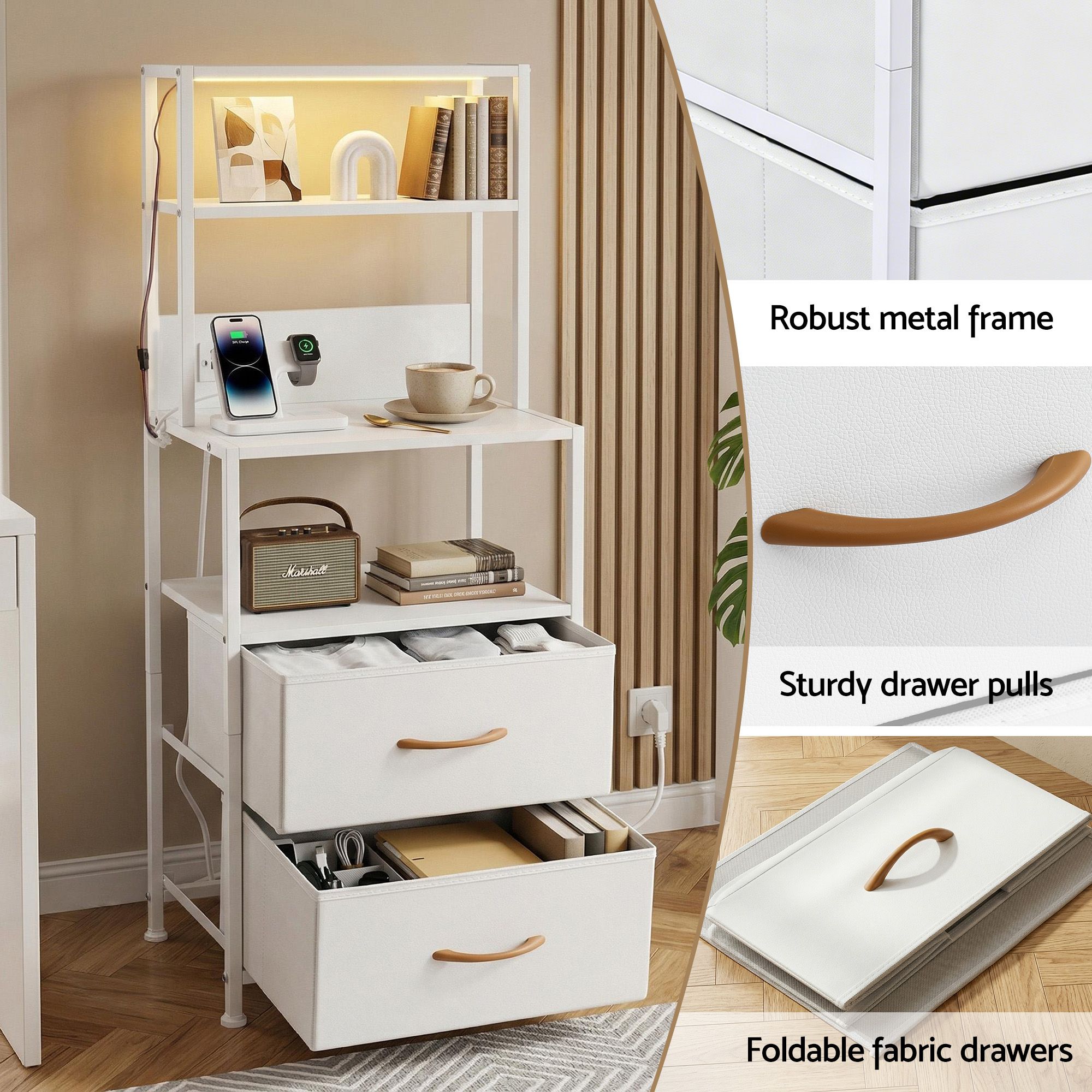 Artiss Tall Bedside Table | Led &Amp; Charging Station – Auz Sales Online Tall Bedside Table