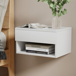 Artiss Floating Bedside Table White Nightstand mounted on bedroom wall
