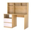 Artiss Computer Desk With Built-In Bookshelf And Drawer In White And Oak Finish