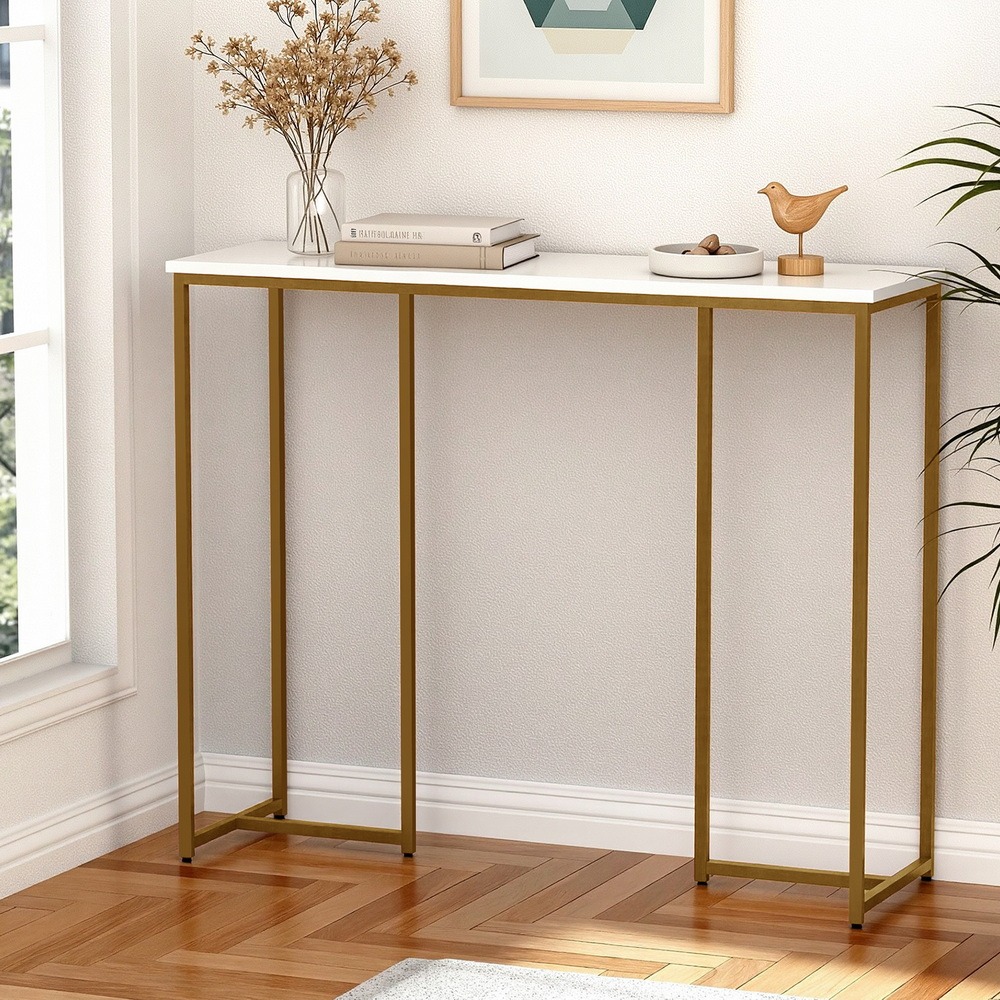Artiss White &Amp; Gold Marble Effect Console Table – Auz Sales Online Artiss Console Table Marble Effect White&Amp;Gold Standing In A Modern Light Filled Hallway Entryway