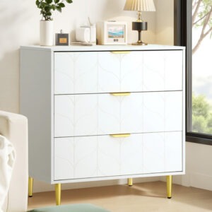 Artiss White 3 Chest of Drawers Lowboy Cabinet with carved pattern drawer fronts