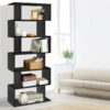 Artiss RIVA 6 Tier Bookshelf in matte black finish displaying books and ornaments