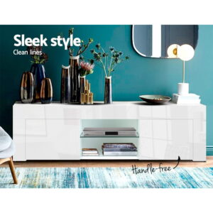 Modern Bright Living Room Featuring An Artiss White Tv Cabinet Entertainment Unit Against A Neutral Wall.