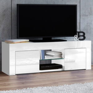 Artiss white TV cabinet entertainment unit with high gloss front panels.