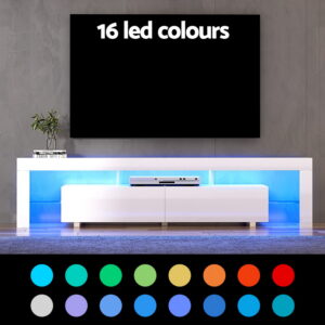 Artiss Rgb Led Tv Cabinet 200Cm White Gloss – Auz Sales Online Rgb Led Tv Cabinet