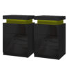 Artiss Coley black LED bedside tables 3 drawer set in a modern bedroom