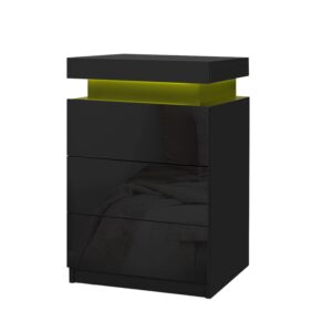 Artiss Coley Black Led Bedside Tables 3 Drawer Set - Image 2