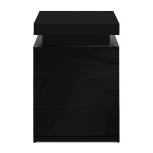 Artiss Coley Black Led Bedside Tables 3 Drawer Set - Image 4