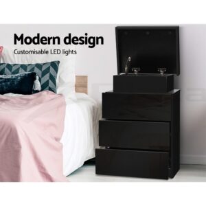 Open Drawer Of Artiss Black Bedside Table Showing Smooth Drawer Runners