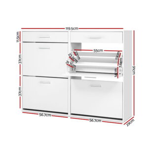 Artiss White Shoe Rack Cabinet Adjustable Shelves - Image 3