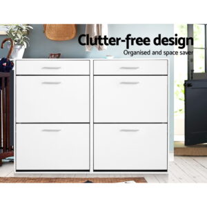 Artiss White Shoe Rack Cabinet Adjustable Shelves - Image 4