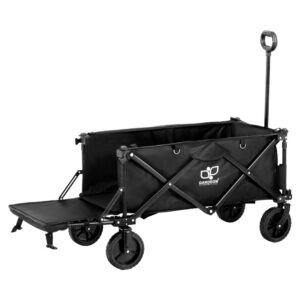 Gardeon folding garden cart with opening rear black loaded with yard tools