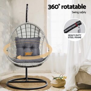 Gardeon Outdoor Egg Swing Chair Wicker Pod Grey – Auz Sales Online Handcrafted Resin Wicker Weave Details On Gardeon Hanging Pod Chair