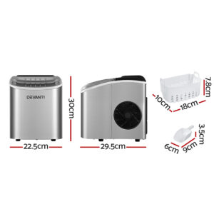 Devanti 12Kg Ice Maker Machine W/Self Cleaning Silver - Image 2
