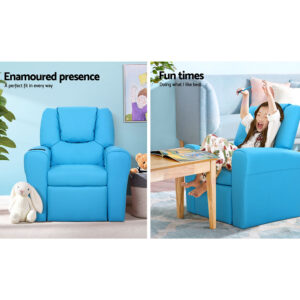 Keezi Kids Recliner Chair Pu Leather Sofa Lounge Couch Children Armchair Blue
